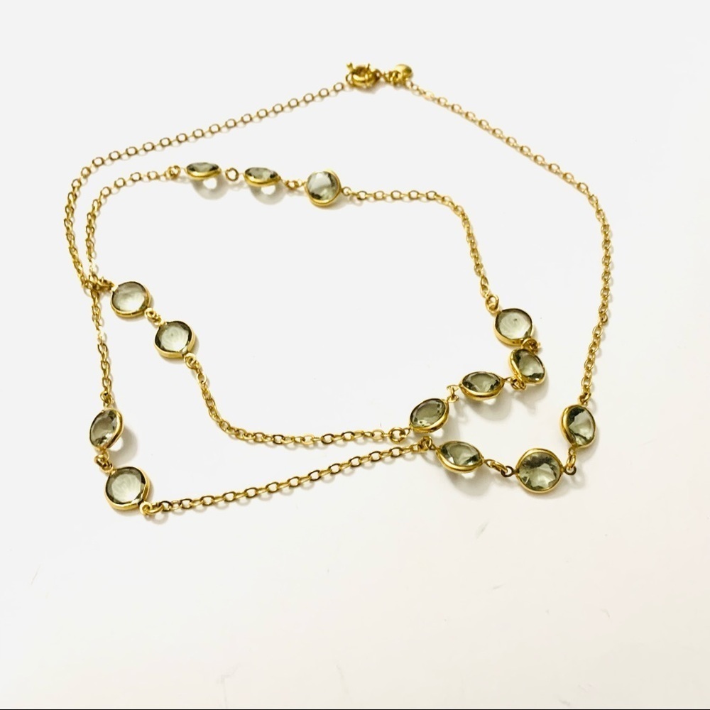 J. CREW Gold Chain and Smoky Quartz Beaded Necklace Signed